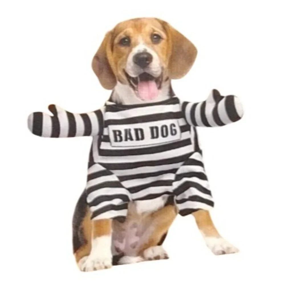 Woof Bad Dog Striped Jailbird Costume Medium Fun Halloween Pet Outfit